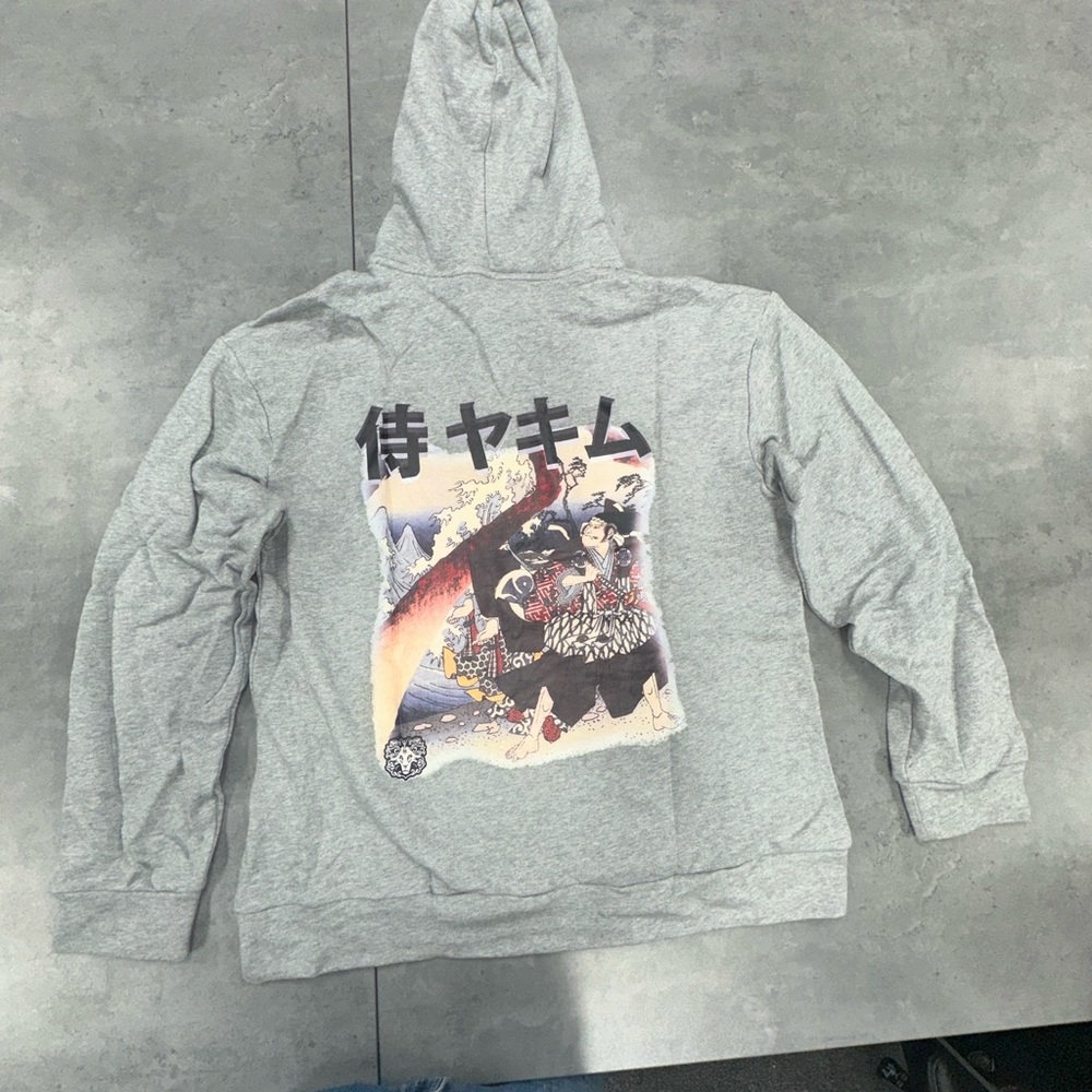 Gray Hoodie with Graphic Samurai Print